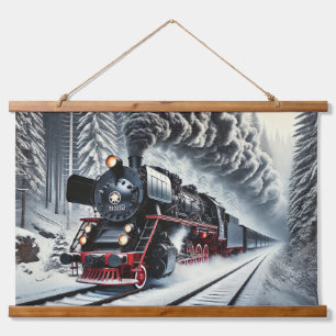  stoomtrein in winterlandschap hangend wandkleed