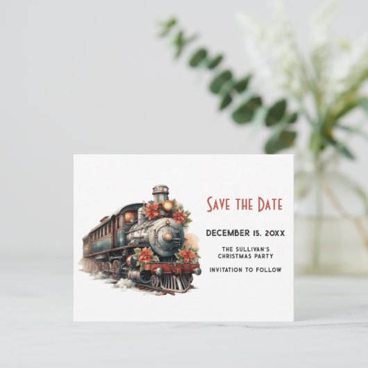 Stoomtrein Kerstmis Save the Date Uitnodiging Briefkaart (Staand voorkant)