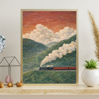 Stoomtrein landschap | schilderachtige treinreis poster