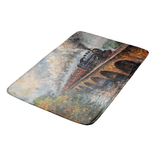 Stoomtrein op een brug - olieverfschilderij badmat (Gekanteld)