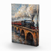 Stoomtrein op een brug - olieverfschilderij fotoblokken (Rechts)