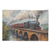 Stoomtrein op een brug - olieverfschilderij kussensloop (Achterkant)