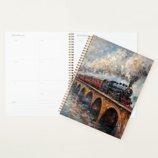 Stoomtrein op een brug - olieverfschilderij planner (Display)