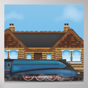  stoomtrein op station poster