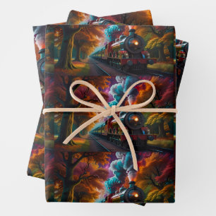 Stoomtrein puffend zijn weg door November Trees Inpakpapier Vel