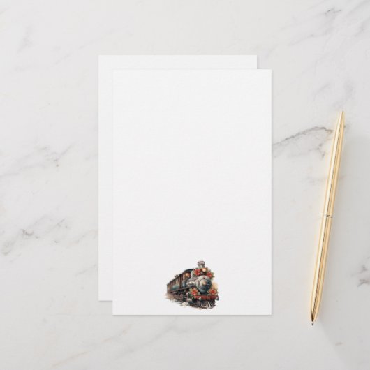  stoomtrein Traditional Christmas Briefpapier (Voorkant / Achterkant in situ)