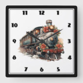  stoomtrein Traditional Christmas Vierkante Klok (Voorkant)