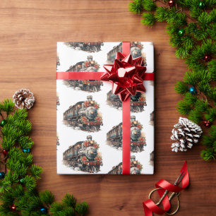 stoomtrein traditioneel kerstpatroon cadeaupapier