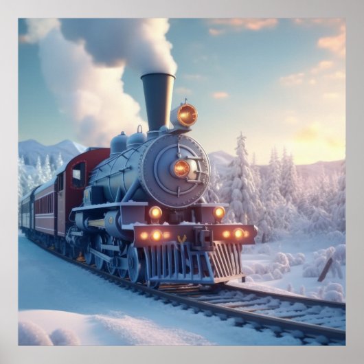 Stoomtrein Winterlandschap Sneeuwberg Poster (Voorkant)