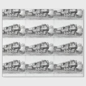 stoomtrein zwart-wit cadeaupapier (Vlak)