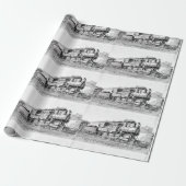 stoomtrein zwart-wit cadeaupapier (Uitgerold)