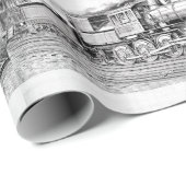 stoomtrein zwart-wit cadeaupapier (Rol Hoek)