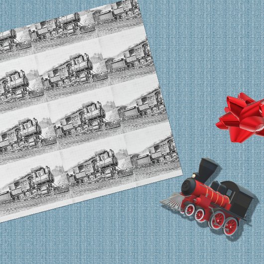 stoomtrein zwart-wit cadeaupapier