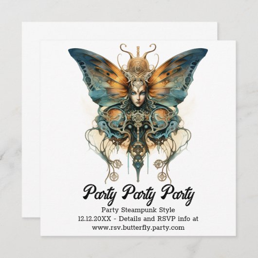 Stoomwerveling Fritillary Vlinder Steampunk Bruilo Aankondiging (Voorkant / Achterkant)