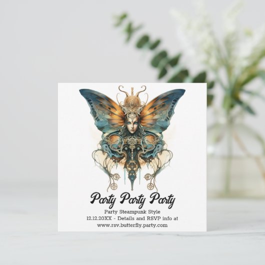 Stoomwerveling Fritillary Vlinder Steampunk Bruilo Aankondiging (Staand voorkant)