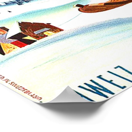 Stoos, Penguin op een ski, Zwitserse bergen Poster (Hoek)