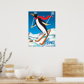Stoos, Penguin op een ski, Zwitserse bergen Poster (Keuken)