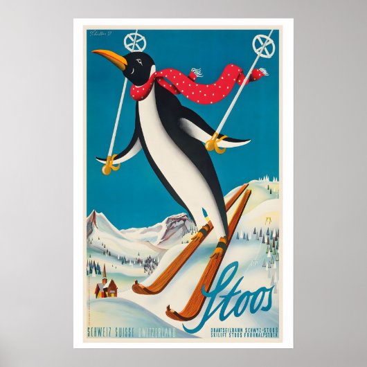 Stoos Zwitserland Vintage Skiposter Poster (Voorkant)