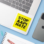 Stop AAPI Hate, Sticker jaune noir (Ordinateur portable avec iPhone)