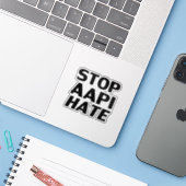 Stop AAPI Hate, Sticker noir blanc (Ordinateur portable avec iPhone)