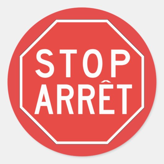 Stop/Arret, verkeersbord, Canada Ronde Sticker (Voorkant)