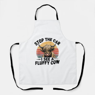 Stop de auto Ik zie Fluffy Funny Koe Retro Highlan Schort