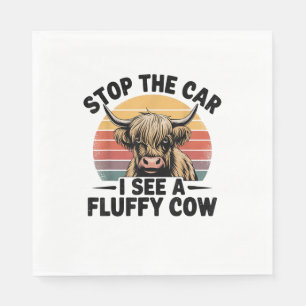 Stop de auto Ik zie Fluffy Funny Koe Retro Highlan Servet