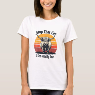 Stop de auto Ik zie Fluffy Koe Retro Highland Koe T-shirt