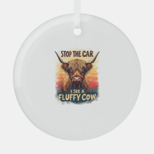 Stop de auto Ik zie pluizige Koe Retro Highland Ko Glas Ornament