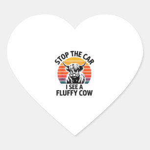 Stop de auto Ik zie pluizige Koe Retro Highland Ko Hart Sticker
