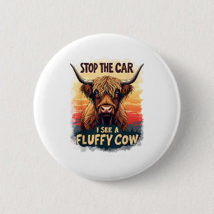 Stop de auto Ik zie pluizige Koe Retro Highland Ko Ronde Button 5,7 Cm