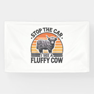 Stop de auto Ik zie pluizige Koe Retro Highland Ko Spandoek