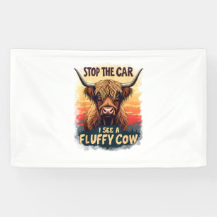 Stop de auto Ik zie pluizige Koe Retro Highland Ko Spandoek