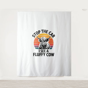 Stop de auto Ik zie pluizige Koe Retro Highland Ko Wandkleed