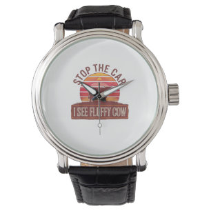 Stop de auto Ik zie pluizige Koe Retro Highland Lo Horloge