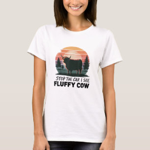 Stop de auto Zie Fluffy Koe Highland Koe Boerderij T-shirt