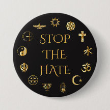 "Stop de Hate" met symbolen van de wereldreligies