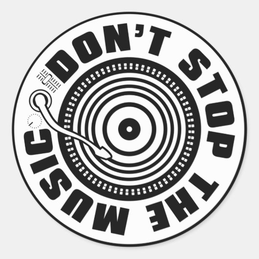 STOP DE MUZIEK NIET. RONDE STICKER (Voorkant)