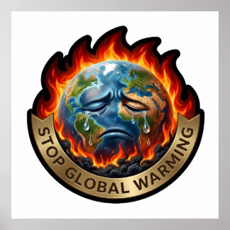 Stop de Opwarming van de Aarde Huilende Aarde Vlam Poster