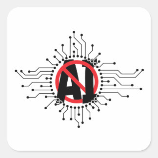 Stop, gebruik geen artificial intelligence, AI. Vierkante Sticker