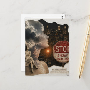 Stop Geniet Van Je Leven Vrouw in Nacht Stad Colla Briefkaart