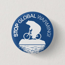 Stop Global Warming Button: Polaire Beren fiets Ronde Button 3,2 Cm