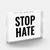 Stop Hate, zwart, helder acrylteken Fotoblokken (Links)