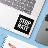 Stop Hate, zwarte witte sticker (Laptop met iPhone)
