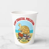Stop Kustvervuiling Zee Schildpad Milieu Papieren Bekers (Voorkant)