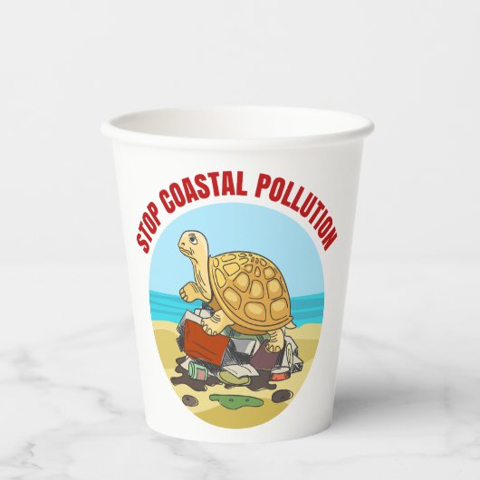 Stop Kustvervuiling Zee Schildpad Milieu Papieren Bekers (Voorkant)