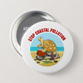 Stop Kustvervuiling Zee Schildpad Milieu Ronde Button 7,6 Cm (Voorkant /achterkant)