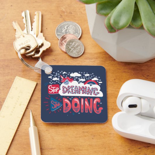 Stop met dromen, begin met marineblauw metaal sleutelhanger (Bureau)