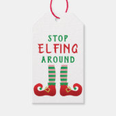 Stop met Elfing rond Funny Gezegde Green Cadeaulabel (Voorkant)