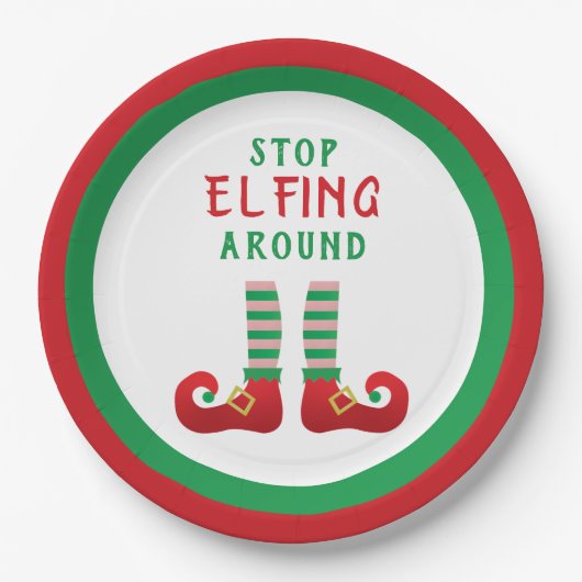 Stop met Elfing rond het grappige kerstGezegde Papieren Bordje (Voorkant)